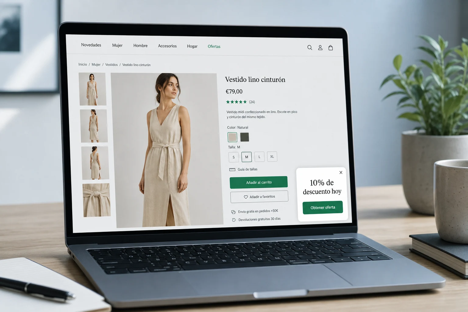 Tienda online con popup de ventas y oferta de descuento